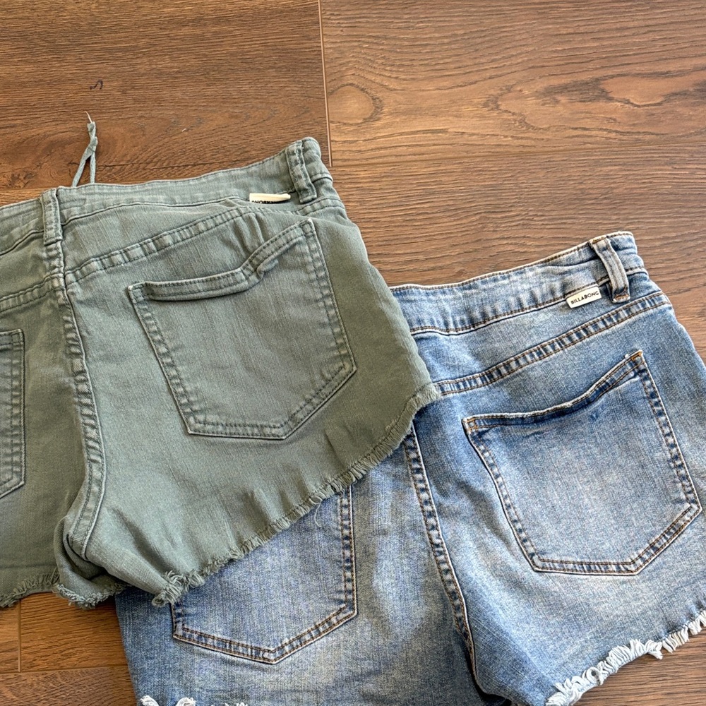 Billabong Lace-Up Distressed Women's Shorts - Olive and Denim - Picture 2 of 2